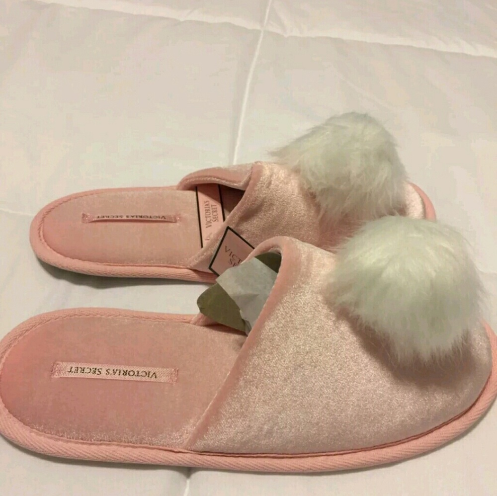 Victorias Secret  Pink Velvet Slippers - Picture 2 of 5